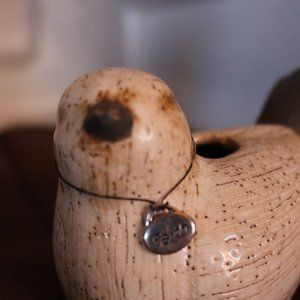 Ceramic Bird Incense Holder with a Faith Tag Around the Neck Lightly Glazed